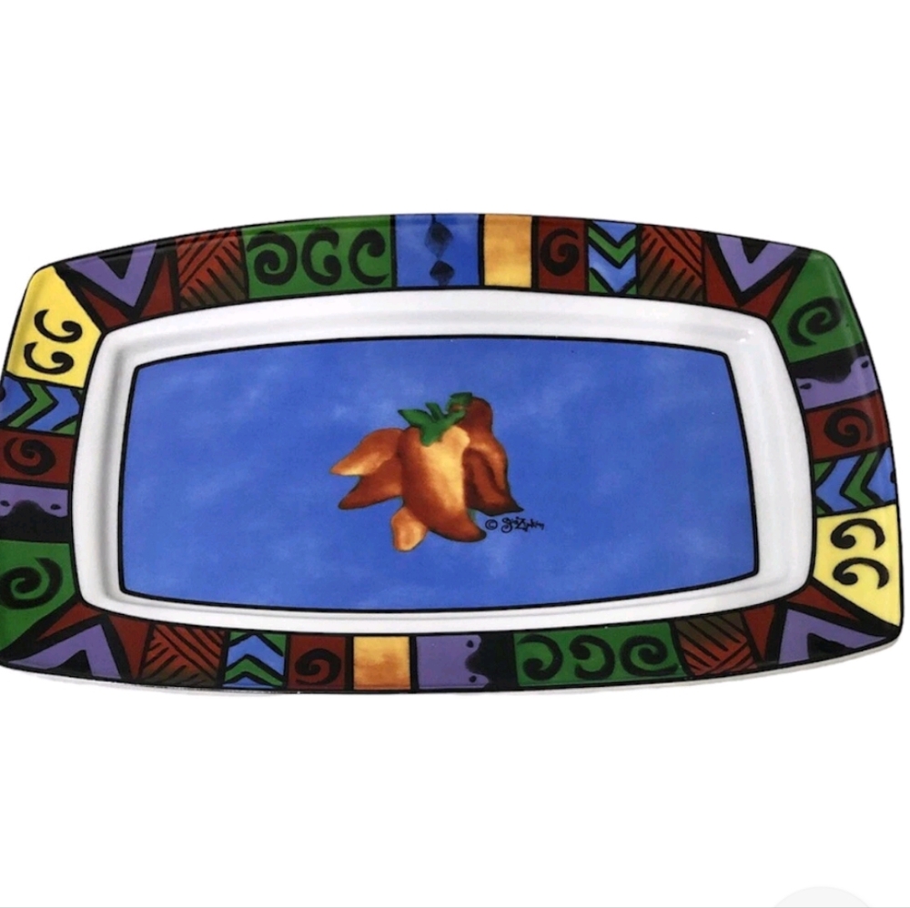 Sakura Platter Signed by Sue Zipkin Hot Peppers with a Mosaic Trim